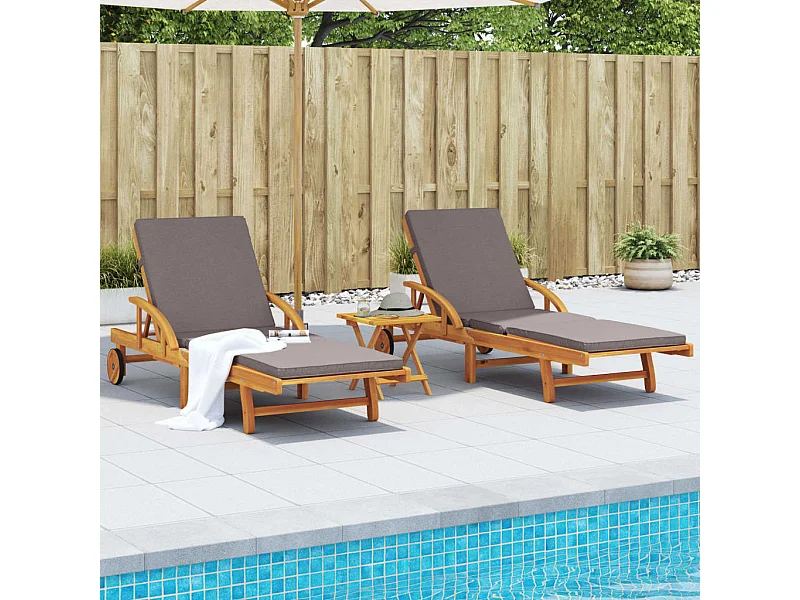 Chaises longues lot de 2 avec coussins 200x68x83 cm bois acacia