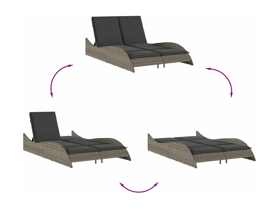 Ligbed met kussens 114x205x73 cm poly rattan grijs