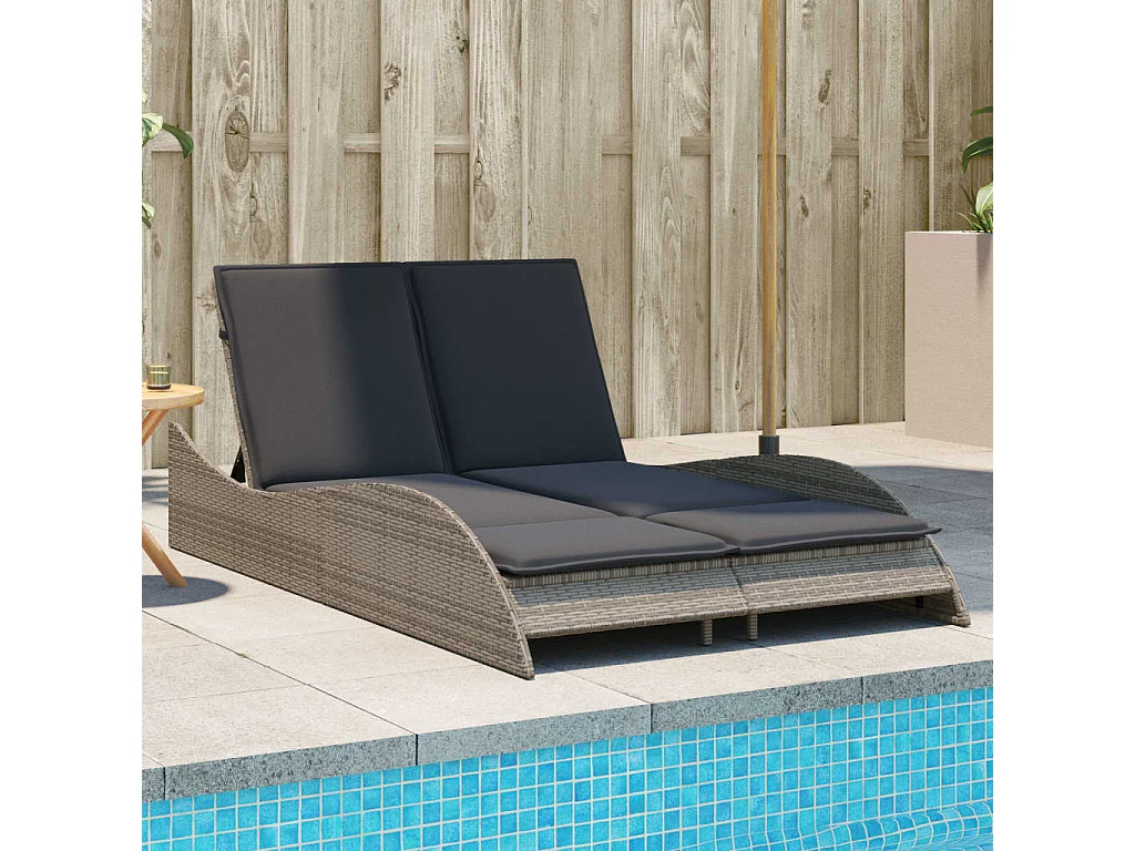 Ligbed met kussens 114x205x73 cm poly rattan grijs