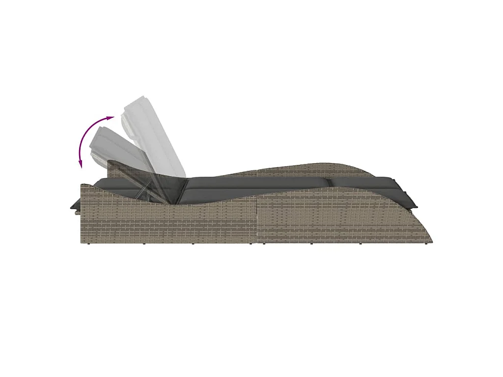 Ligbed met kussens 114x205x73 cm poly rattan grijs
