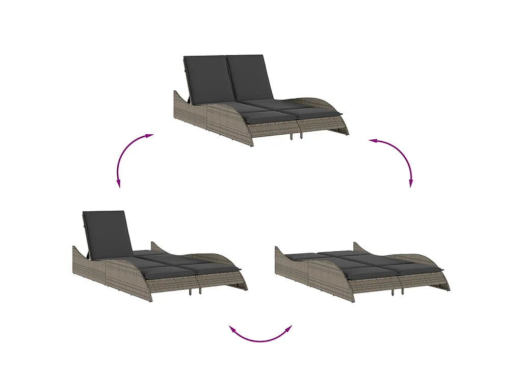 Ligbed met kussens 114x205x73 cm poly rattan grijs