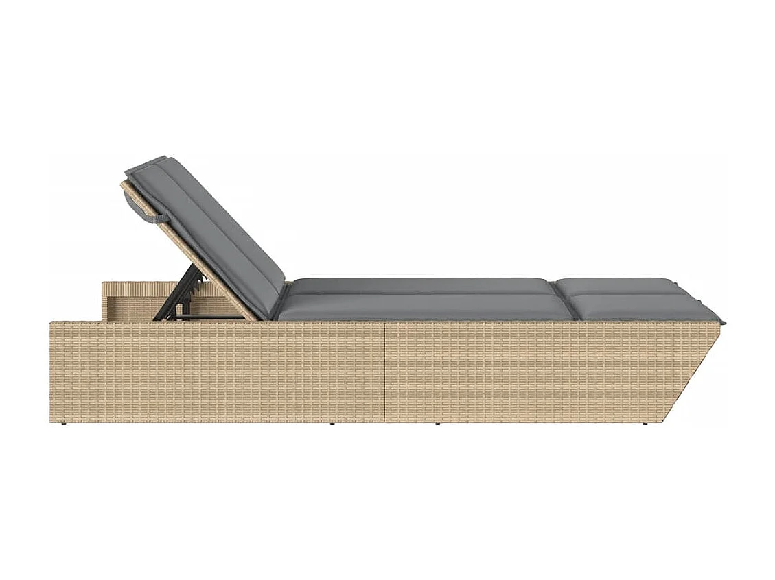 Chaise longue double avec coussins beige résine tressée