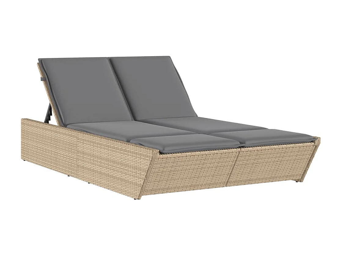 Chaise longue double avec coussins beige résine tressée