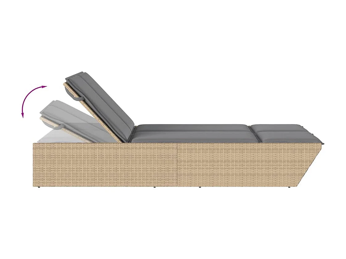 Chaise longue double avec coussins beige résine tressée