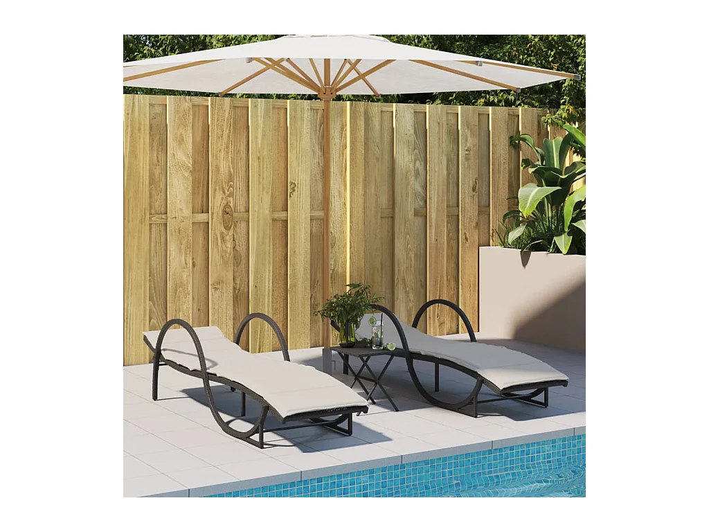 Sonnenliegen 2 Stk. mit Auflagen Schwarz Poly Rattan