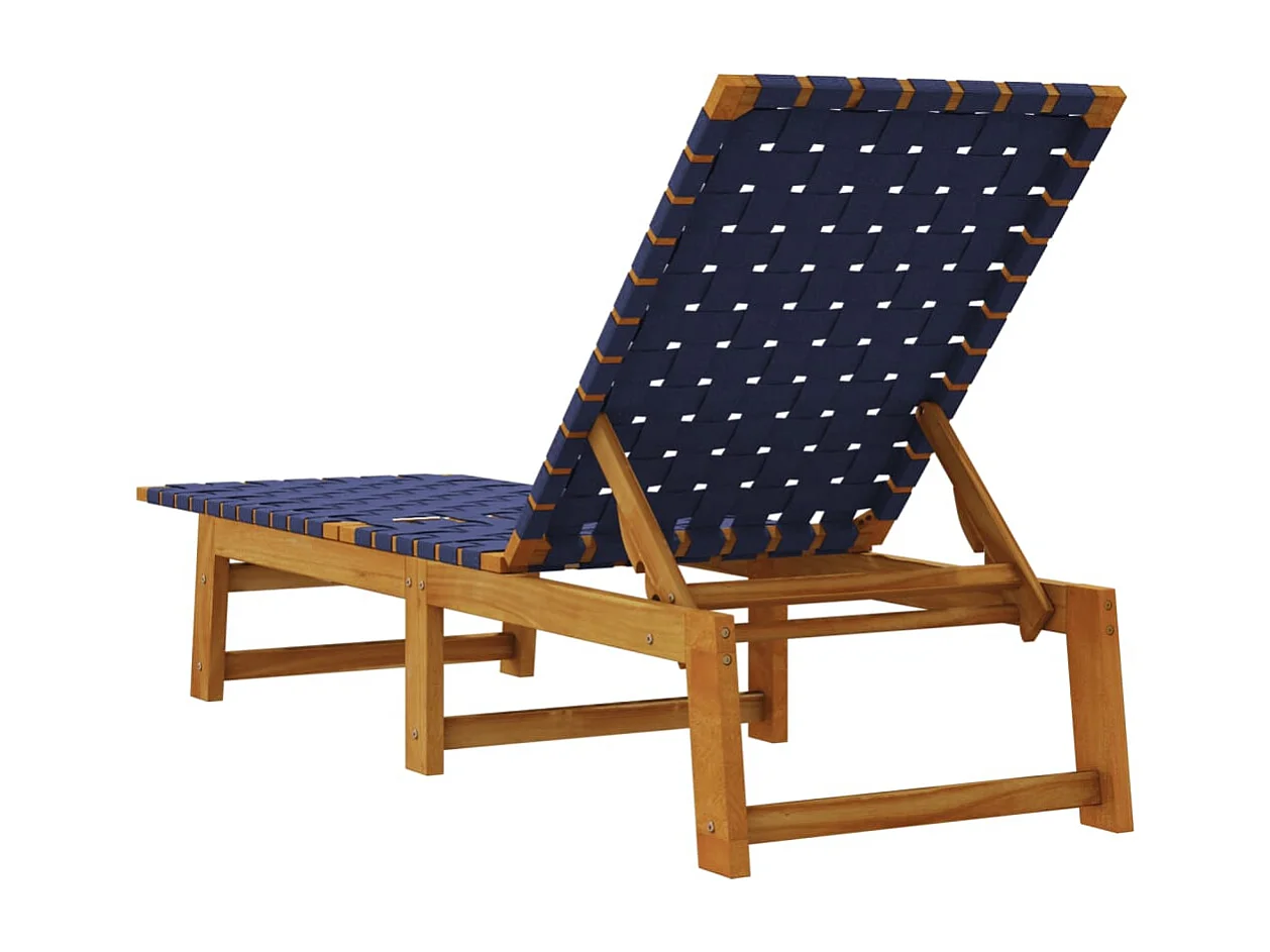 Chaises longues bleu foncé bois d'acacia solide et tissu