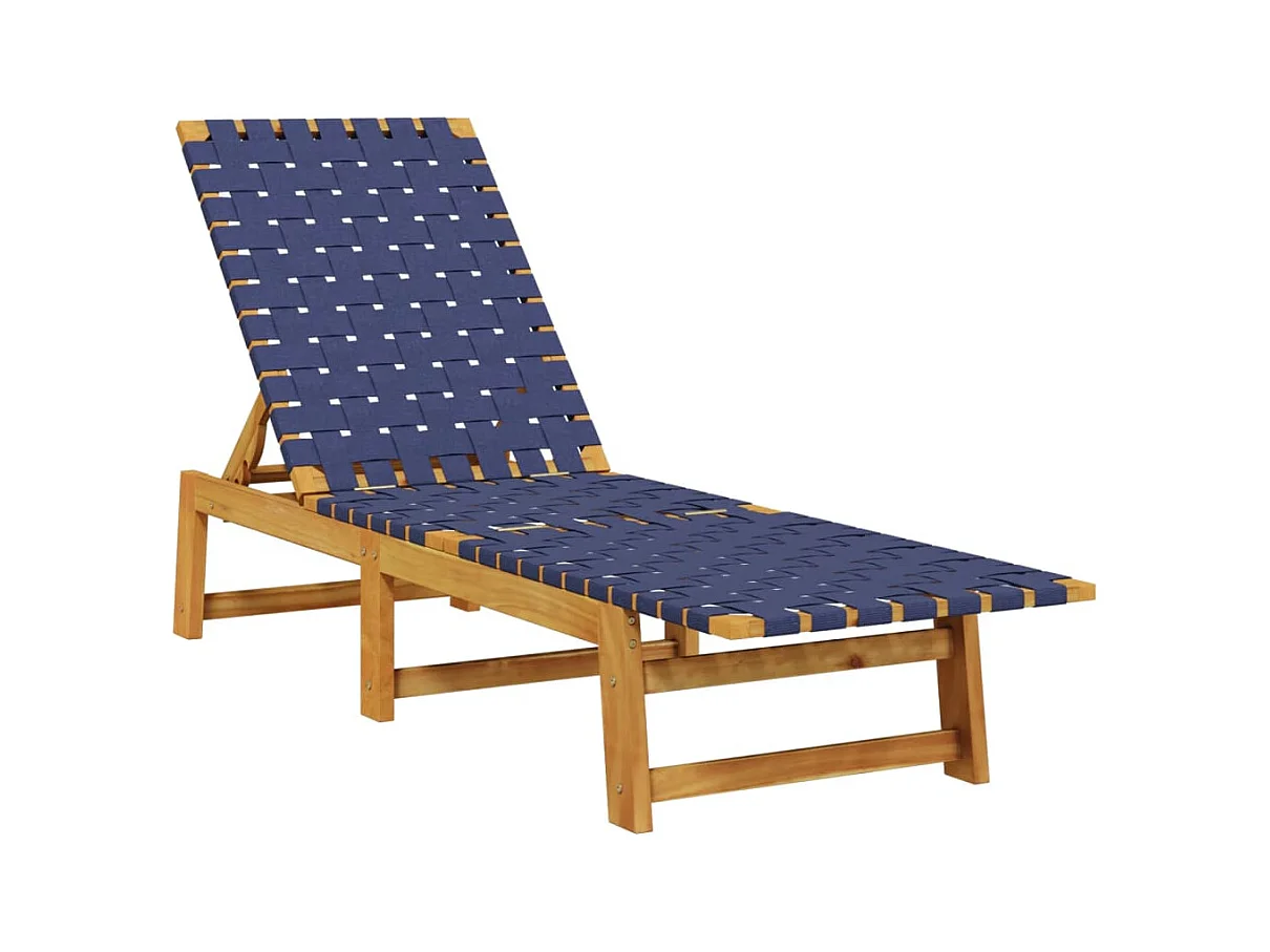 Ligbed massief acaciahout en stof donkerblauw