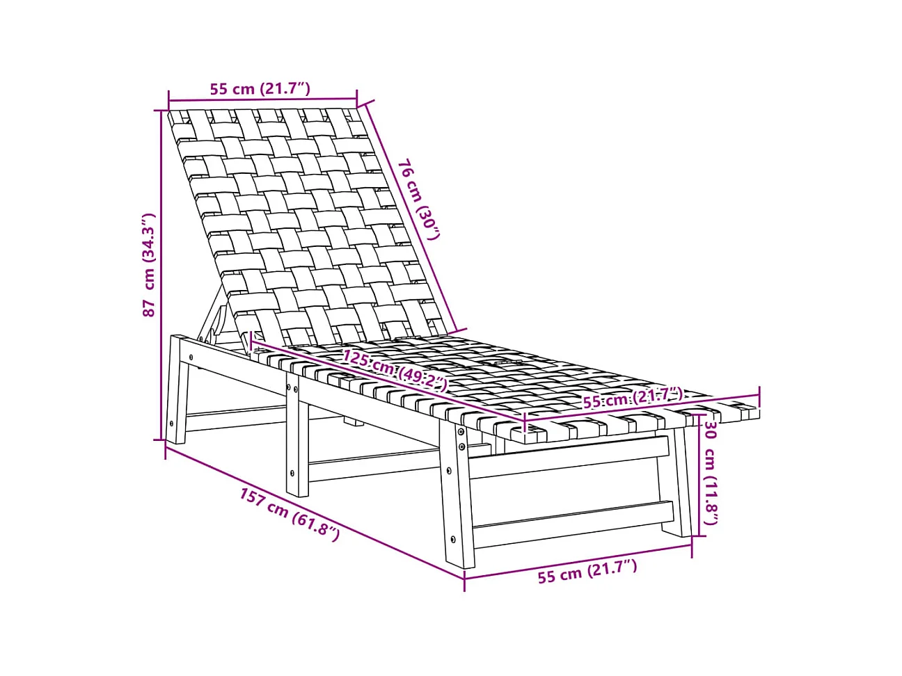 Ligbed massief acaciahout en stof donkerblauw