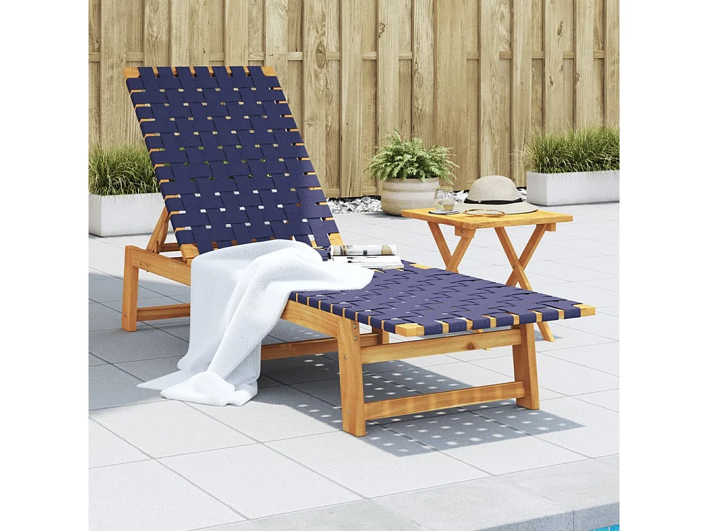 Chaises longues bleu foncé bois d'acacia solide et tissu