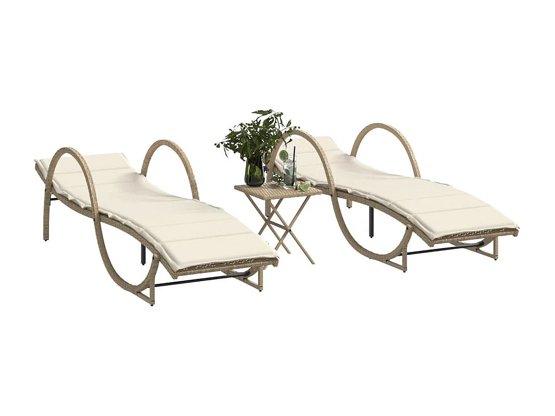 Tumbonas con mesita 2 unidades ratán sintético beige