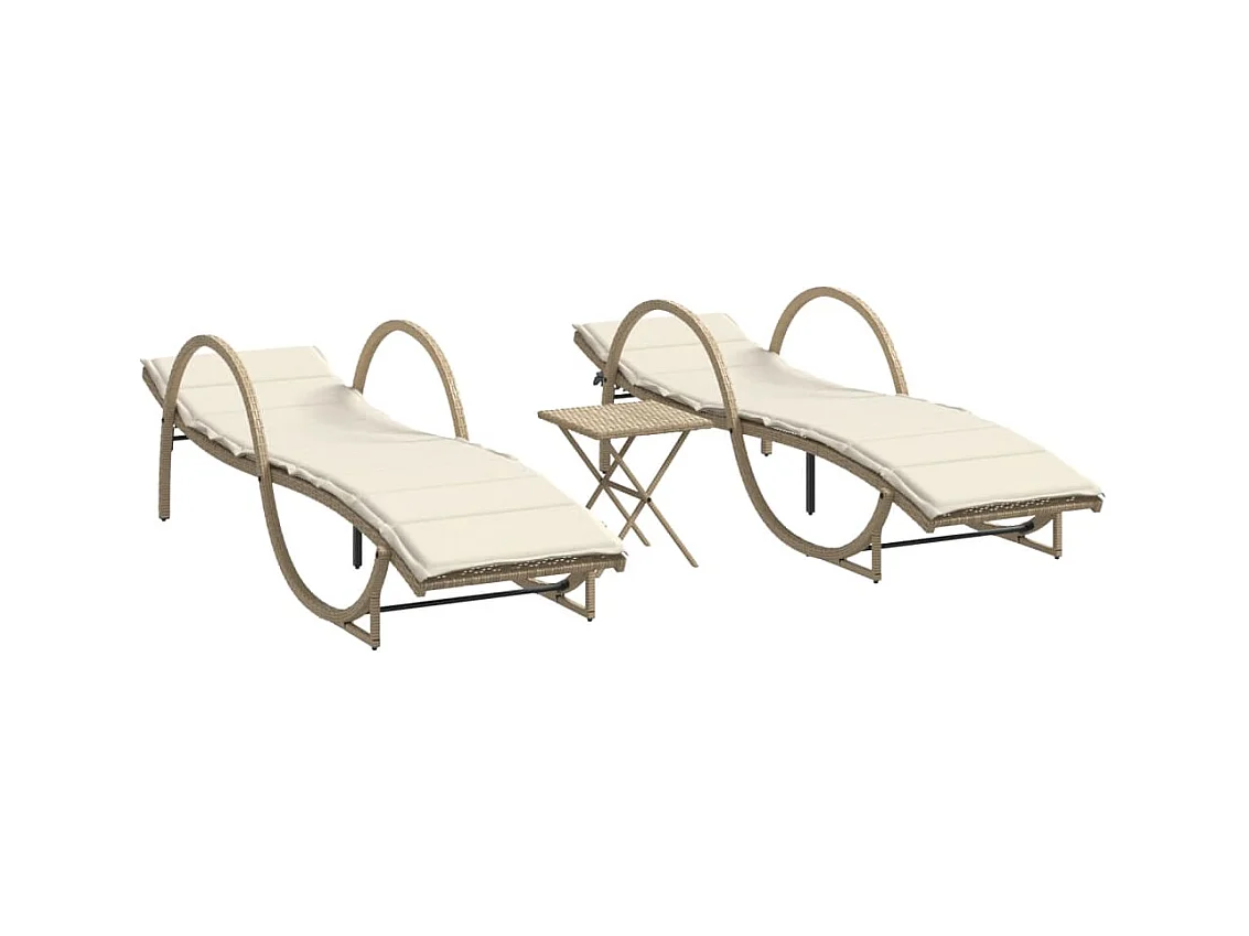 Tumbonas con mesita 2 unidades ratán sintético beige