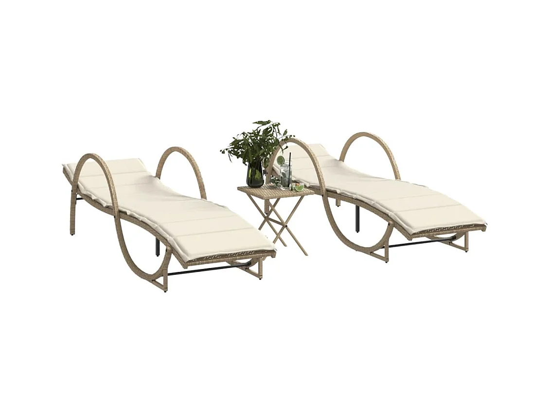 Chaises longues lot de 2 avec table beige résine tressée
