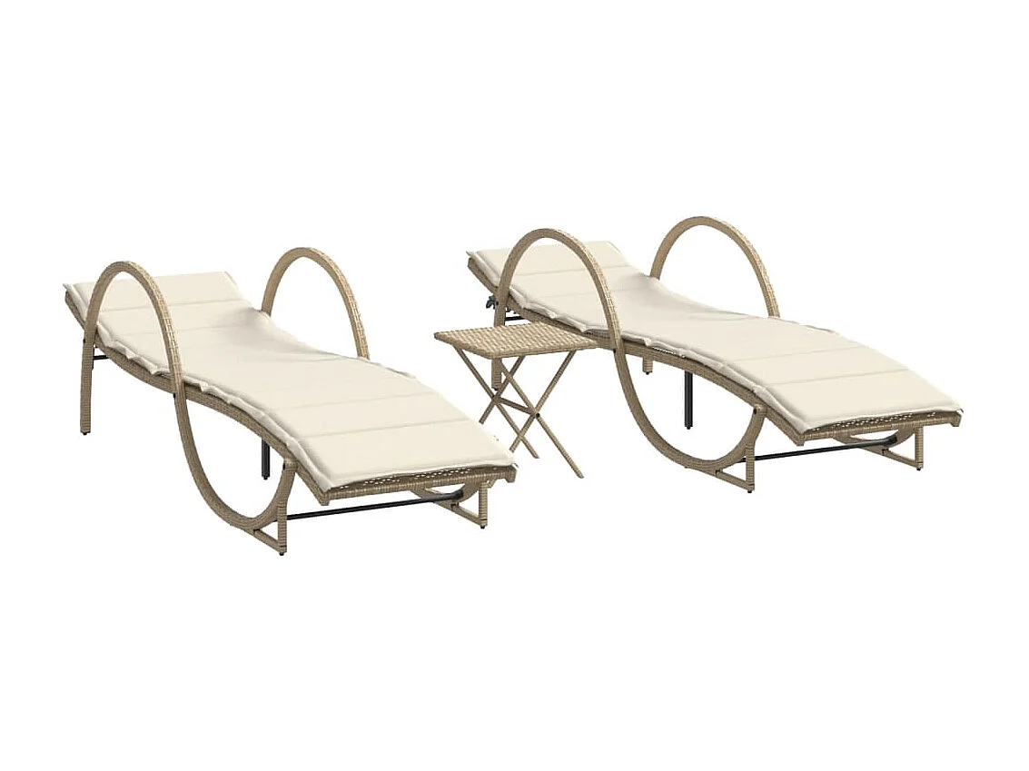 Chaises longues lot de 2 avec table beige résine tressée