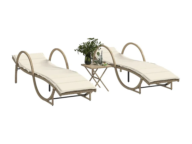 Chaises longues lot de 2 avec table beige résine tressée
