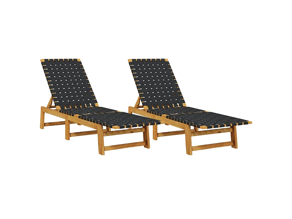 Chaises longues lot de 2 noir bois d'acacia solide et tissu