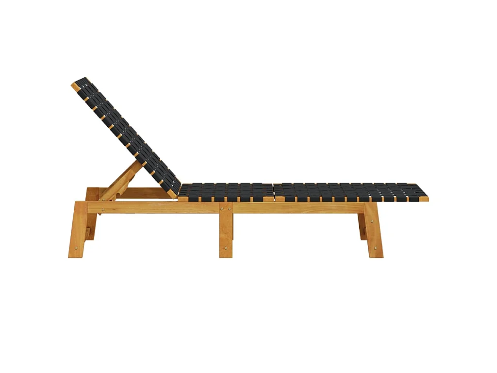 Chaises longues lot de 2 noir bois d'acacia solide et tissu