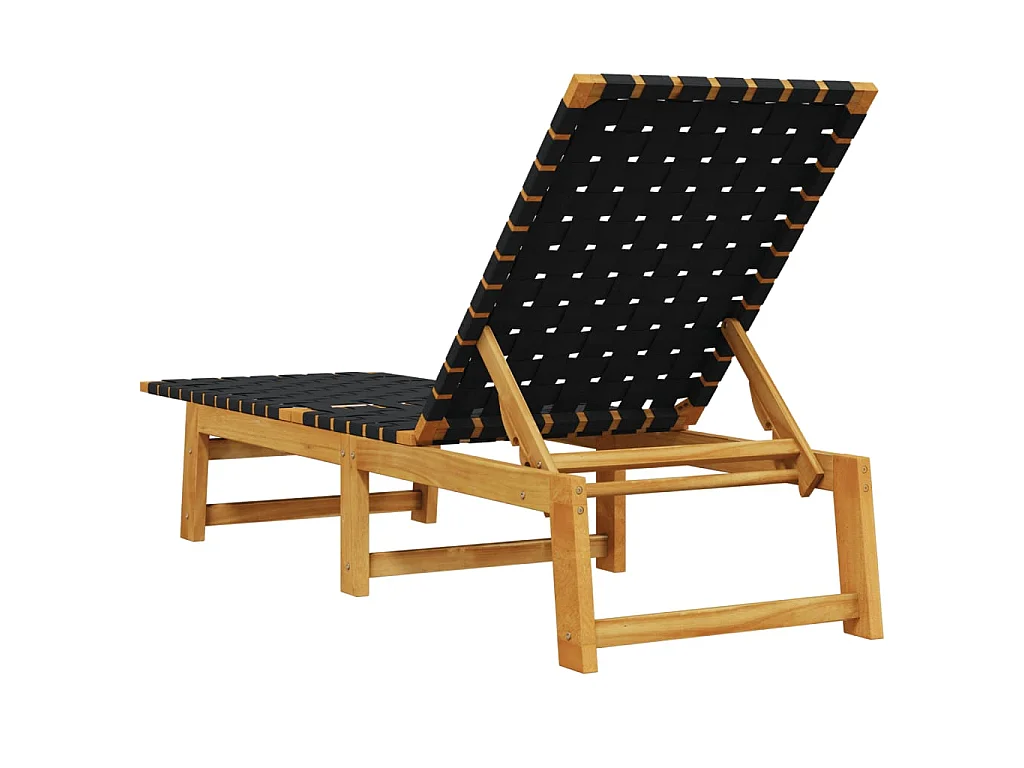 Chaises longues lot de 2 noir bois d'acacia solide et tissu