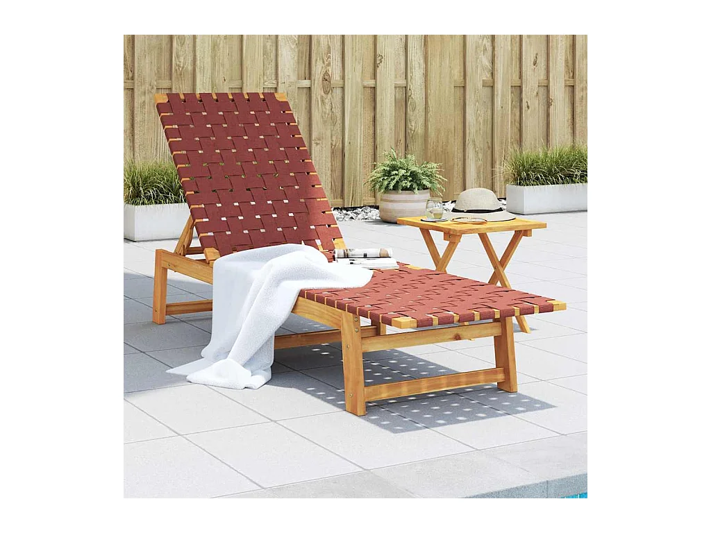 Chaises longues rouge bois d'acacia solide et tissu