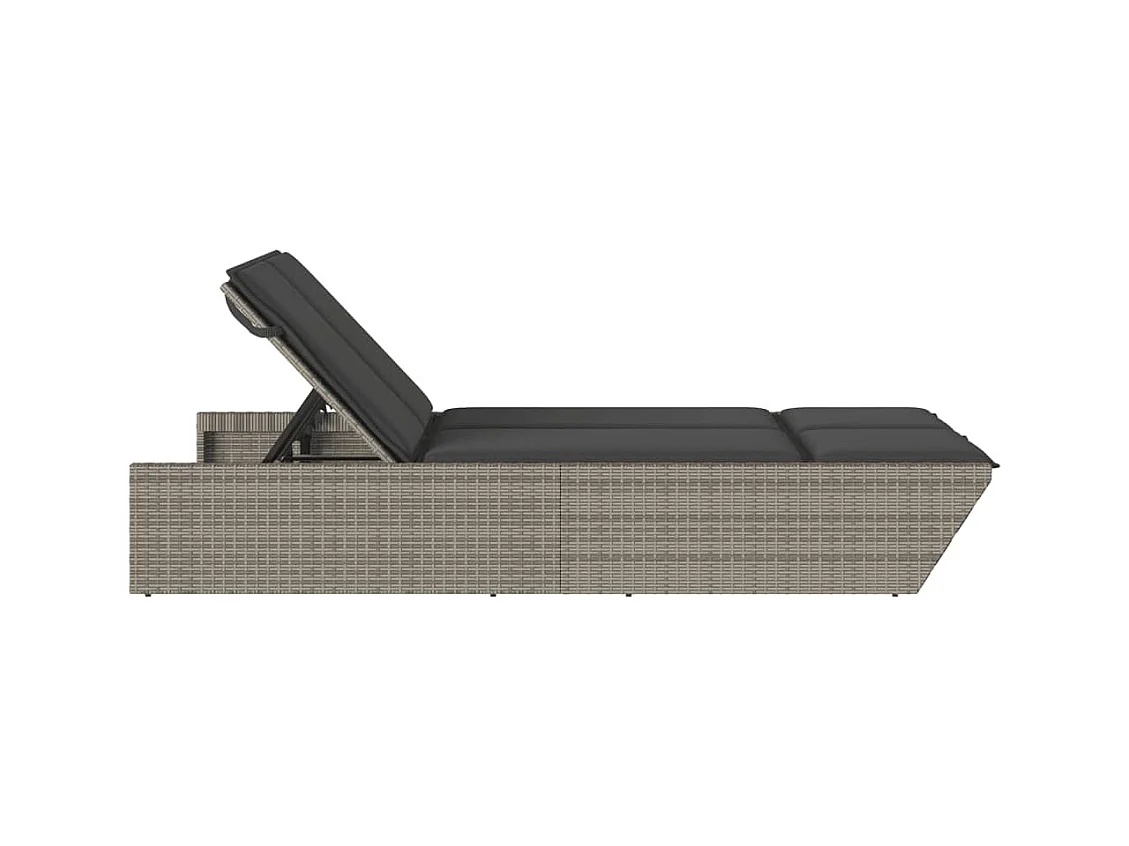 Ligbed 2-persoons met kussens poly rattan grijs
