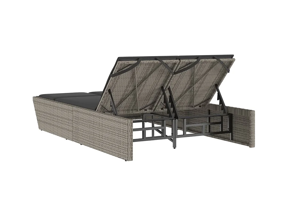 Ligbed 2-persoons met kussens poly rattan grijs