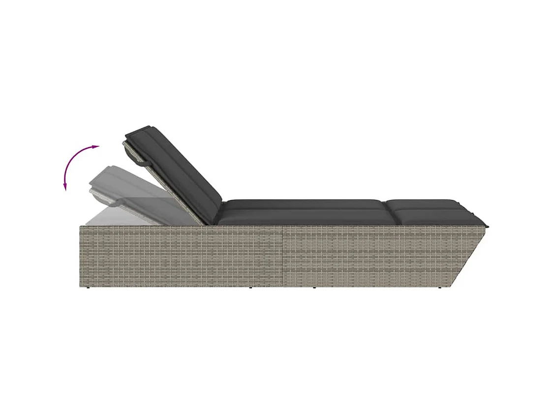 Ligbed 2-persoons met kussens poly rattan grijs