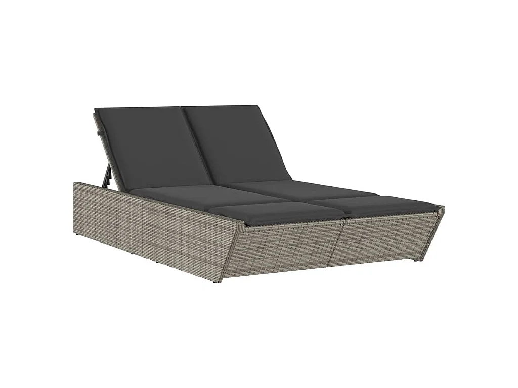 Ligbed 2-persoons met kussens poly rattan grijs