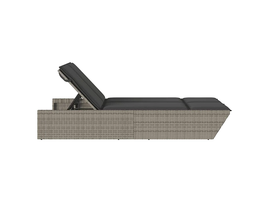 Ligbed 2-persoons met kussens poly rattan grijs