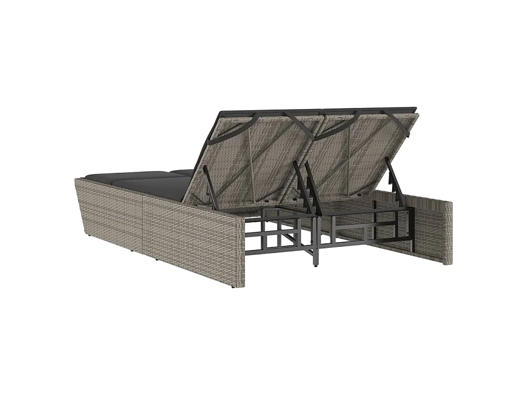 Ligbed 2-persoons met kussens poly rattan grijs