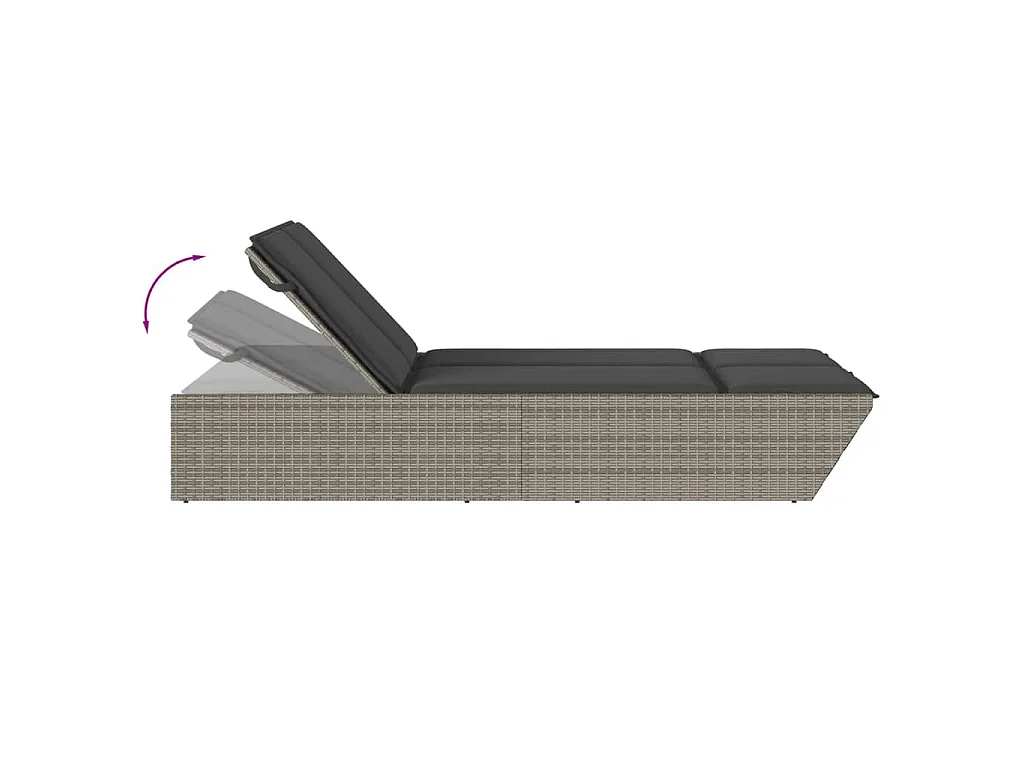 Ligbed 2-persoons met kussens poly rattan grijs