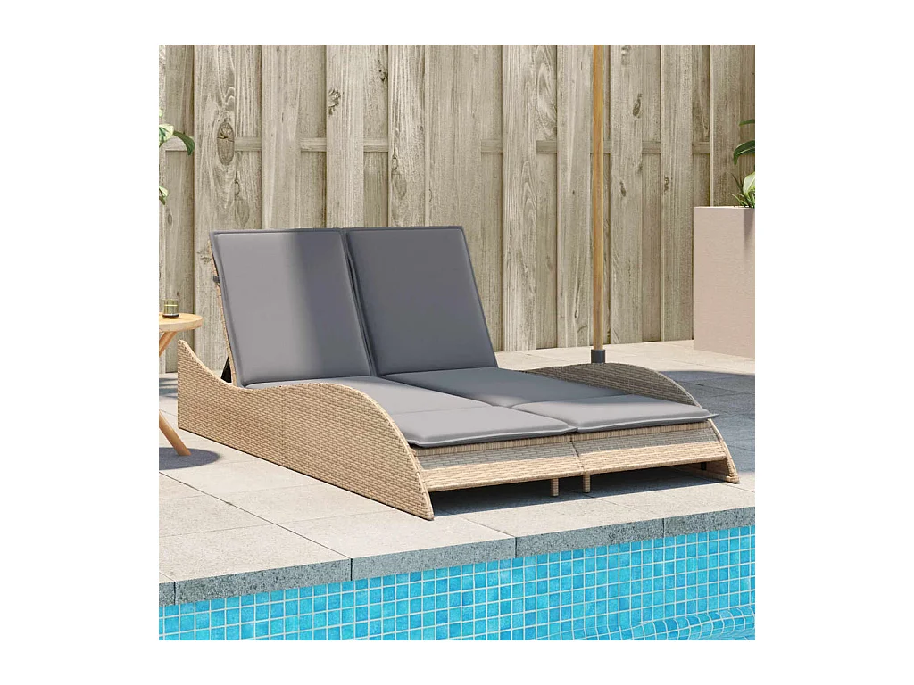 Chaise longue avec coussins beige 114x205x73 cm résine tressée