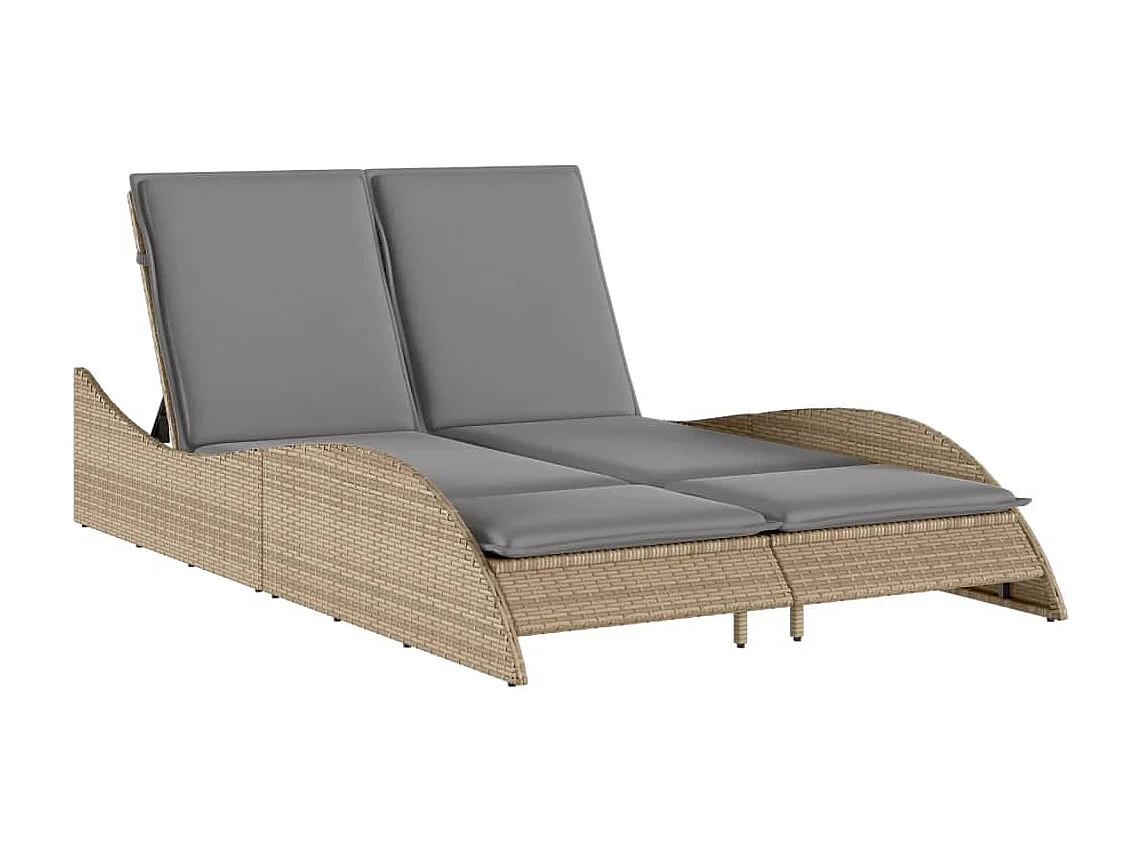 Chaise longue avec coussins beige 114x205x73 cm résine tressée