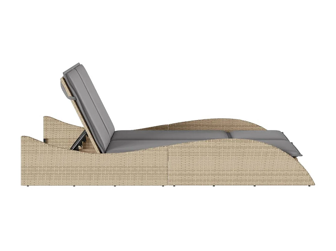 Chaise longue avec coussins beige 114x205x73 cm résine tressée