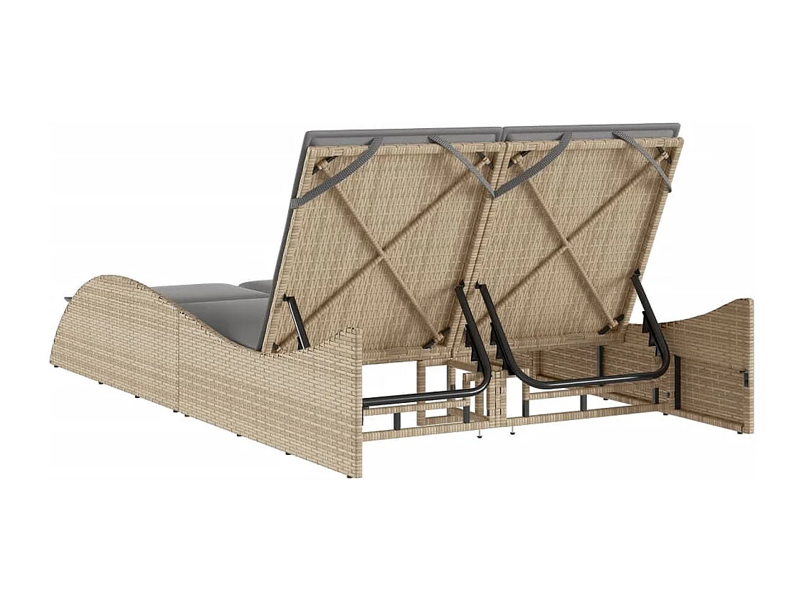 Chaise longue avec coussins beige 114x205x73 cm résine tressée