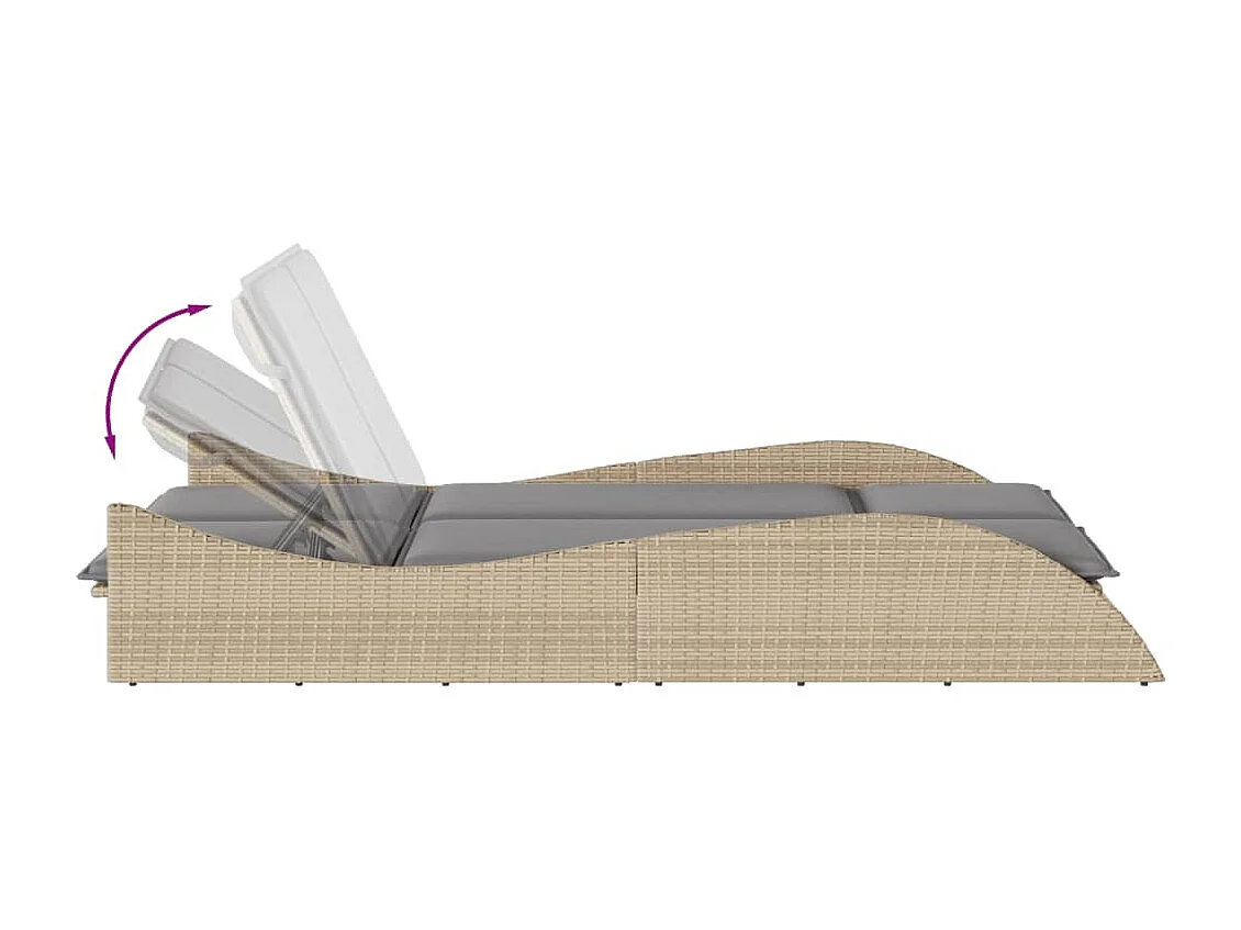 Chaise longue avec coussins beige 114x205x73 cm résine tressée