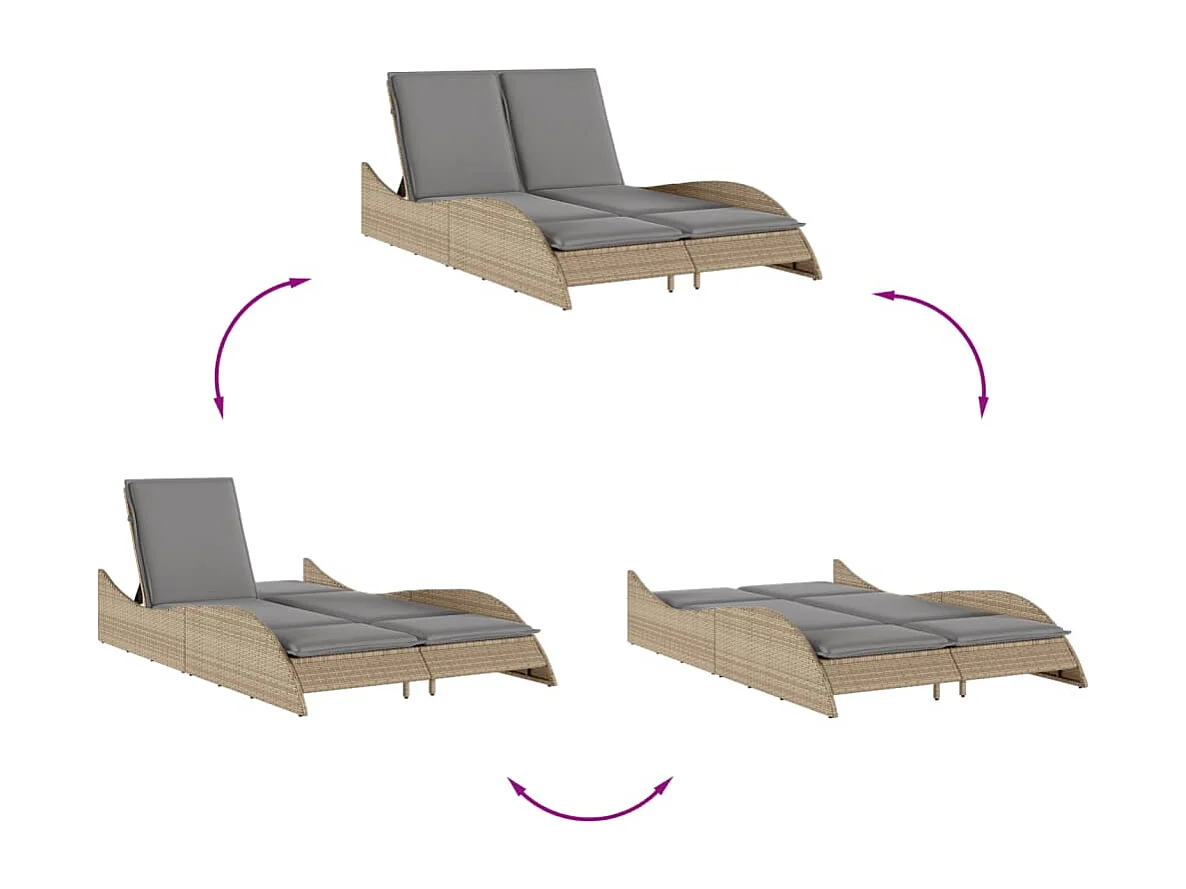 Chaise longue avec coussins beige 114x205x73 cm résine tressée