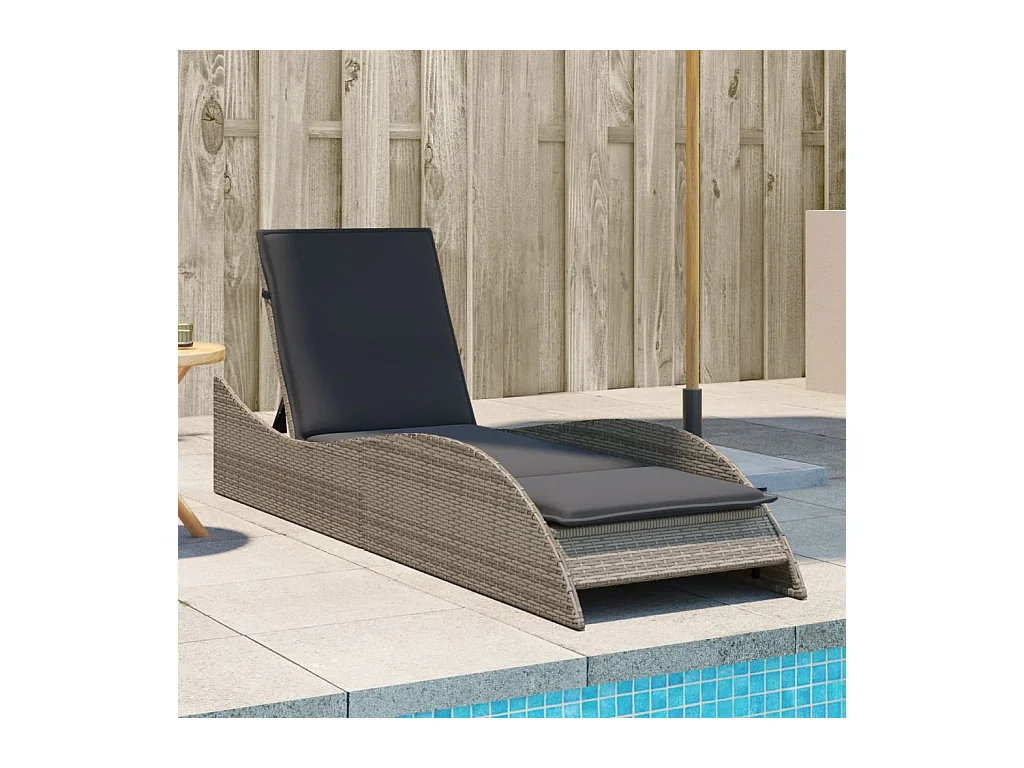 Ligbed met kussen 60x205x73 cm poly rattan grijs