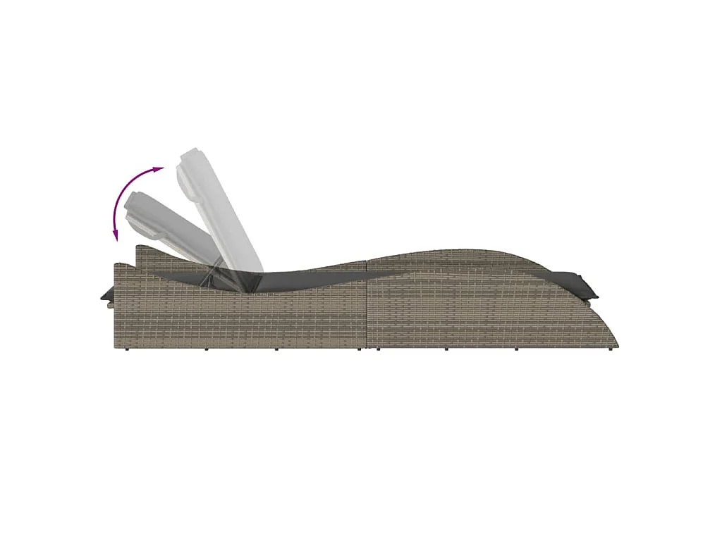 Ligbed met kussen 60x205x73 cm poly rattan grijs