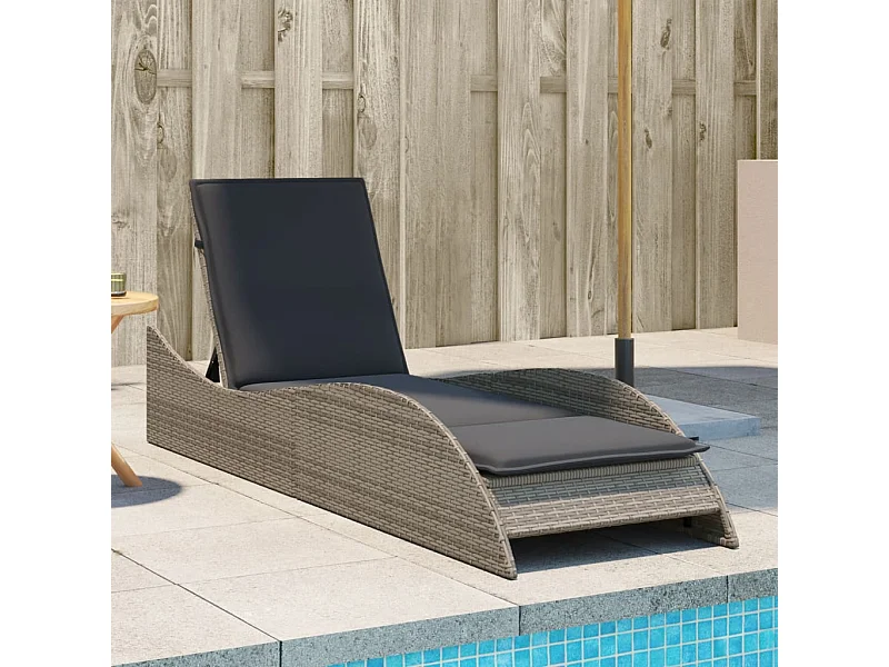 Lettino Prendisole con Cuscino Grigio 60x205x73 cm Polyrattan