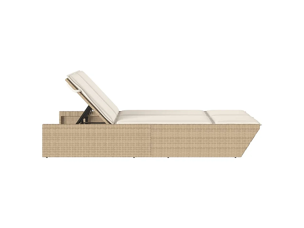 Chaise longue double avec coussins beige résine tressée