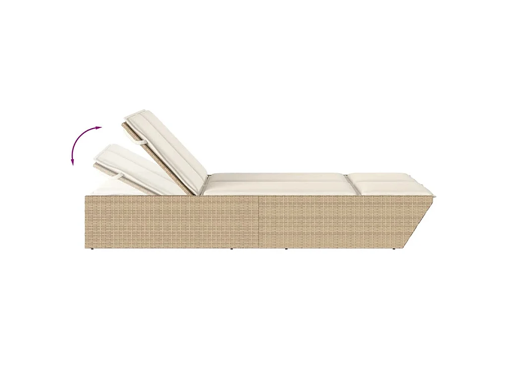 Chaise longue double avec coussins beige résine tressée