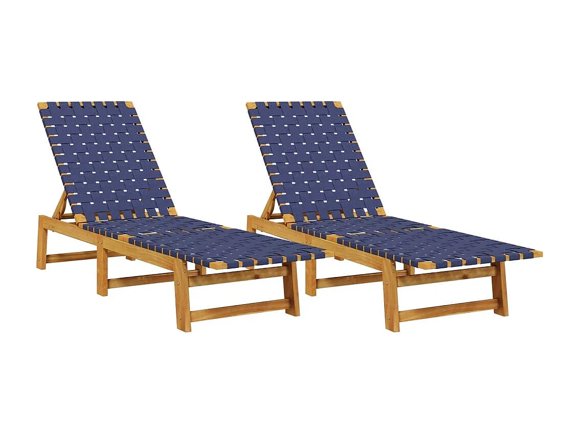 Tumbonas 2 unidades madera maciza de acacia y tela azul oscuro
