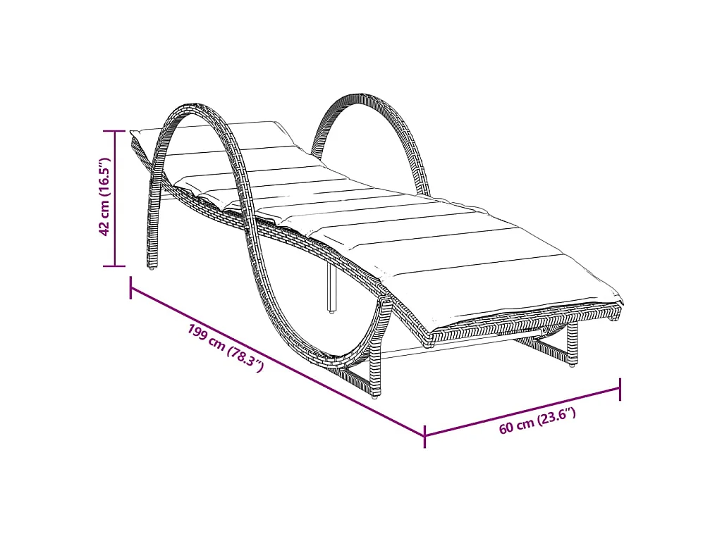 Sonnenliege mit Auflage Braun 60x199x42 cm Poly Rattan