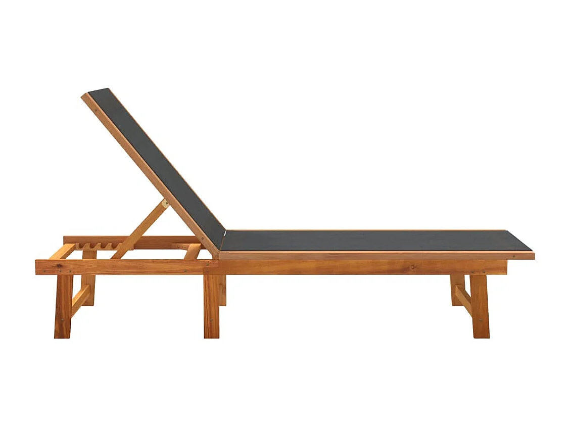 Chaises longues lot de 2 noir bois d'acacia solide et textilène