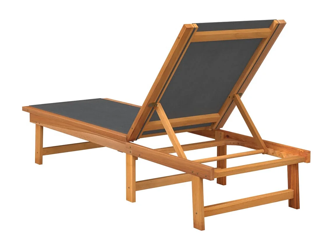 Chaises longues lot de 2 noir bois d'acacia solide et textilène