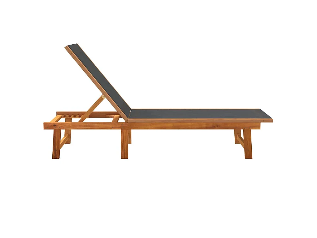 Chaises longues lot de 2 noir bois d'acacia solide et textilène