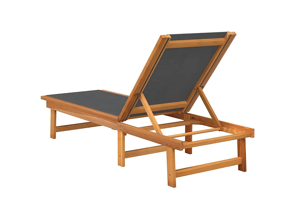 Chaises longues lot de 2 noir bois d'acacia solide et textilène