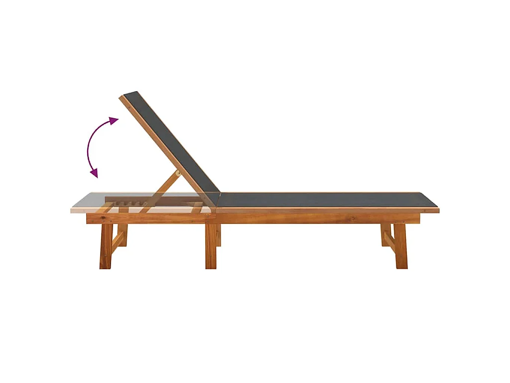 Chaises longues lot de 2 noir bois d'acacia solide et textilène