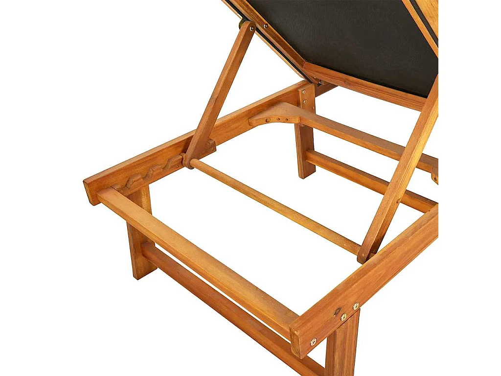 Chaises longues lot de 2 noir bois d'acacia solide et textilène