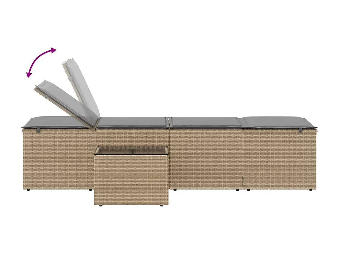 Chaises longues 2 pièces avec table en résine tressée beige