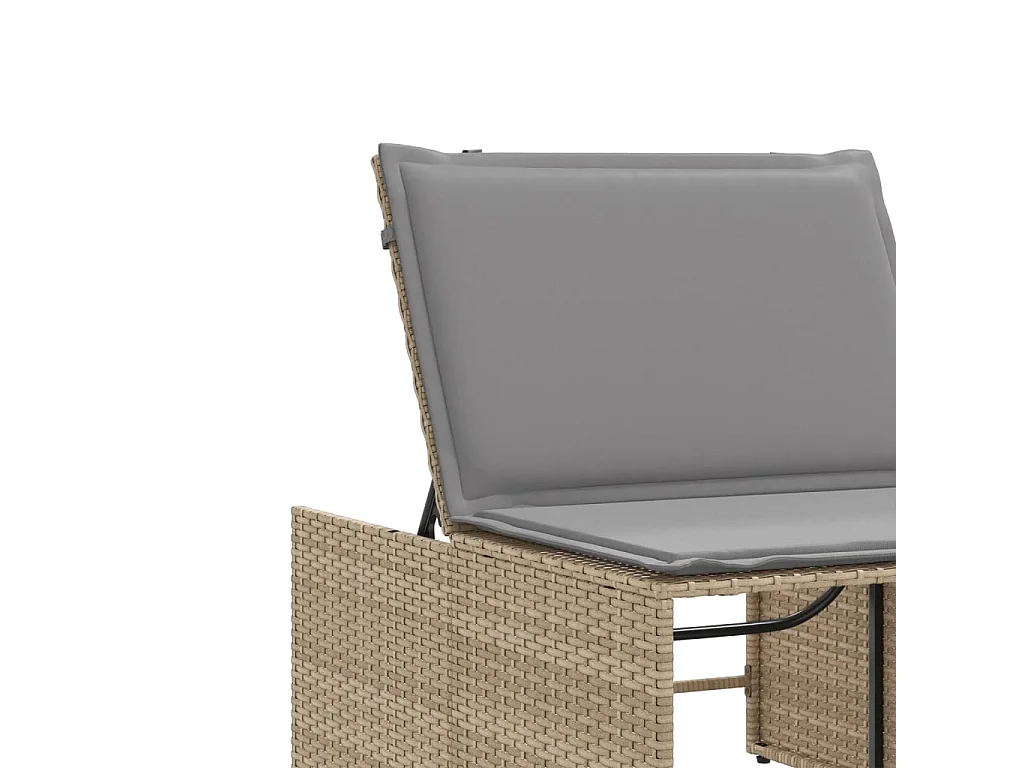 Chaises longues 2 pièces avec table en résine tressée beige